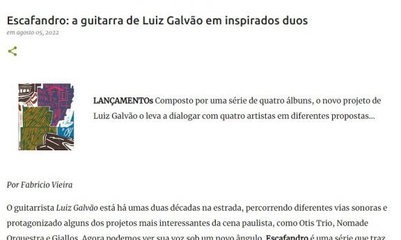 [imprensa] ‘Escafandro: a guitarra de Luiz Galvão em inspirados duos’, por Fabricio Vieira / FreeForm FreeJazz